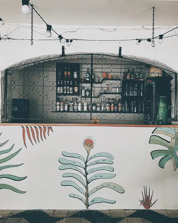 Botanical mural on a bar wall